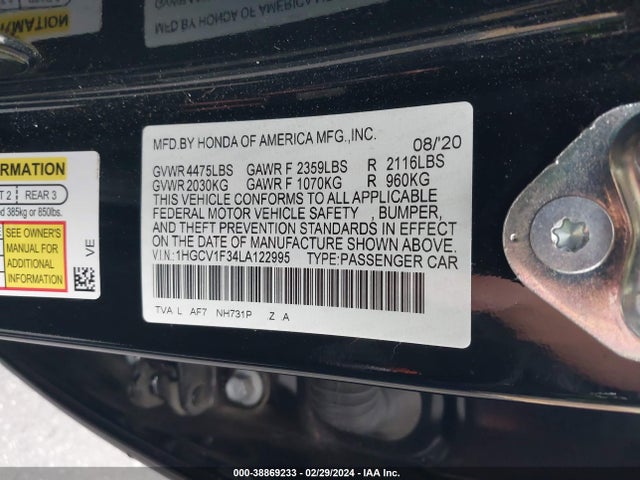 Honda Accord Sport 2020 1HGCV1F34LA122995 Image 9