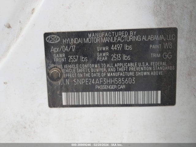 Hyundai Sonata 2017 5NPE24AF3HH585603 Image 9