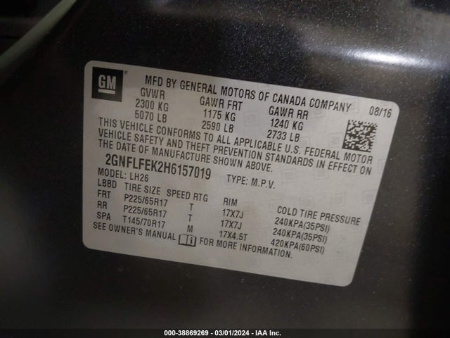 Chevrolet EQUINOX LT 2017 2GNFLFEK2H6157019 Image 9