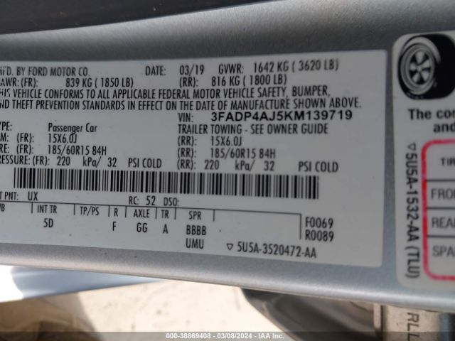 3FADP4AJ5KM139719 Ford FIESTA S