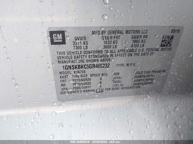 Chevrolet Tahoe Lt 2016 1GNSKBKC5GR465232 Image 9