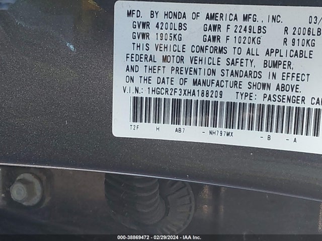 Honda ACCORD LX 2017 1HGCR2F3XHA188209 Image 9