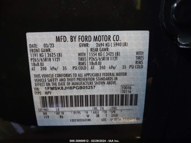 1FMSK8JH8PGB05257 Ford Explorer Timberline