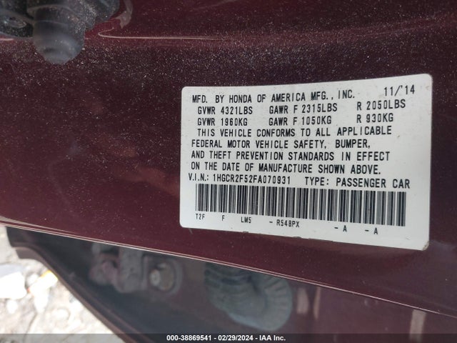 Honda Accord Sport 2015 1HGCR2F52FA070931 Image 9