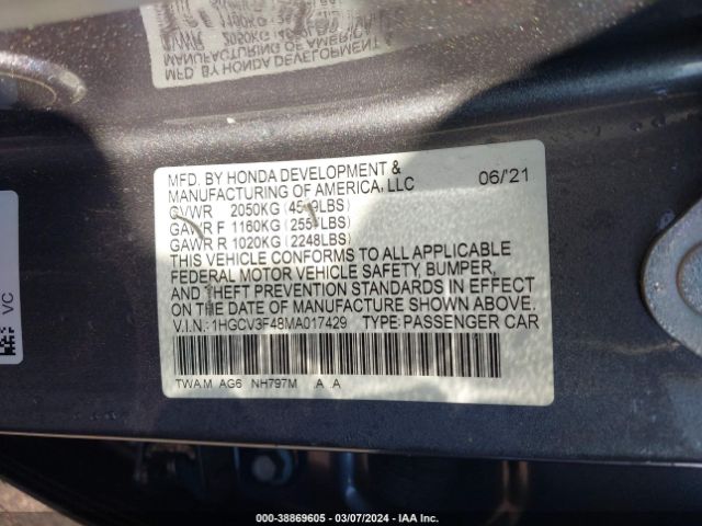 1HGCV3F48MA017429 Honda Accord Hybrid Ex