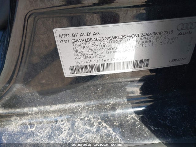 2008 AUDI A4 2.0T/2.0T SPECIAL EDITION VIN: WAUAF78E18A129623