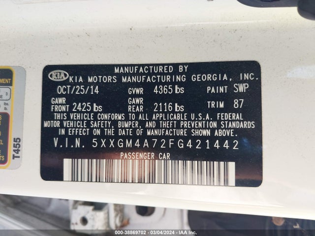 KIA Optima Lx 2015 5XXGM4A72FG421442 Image 9