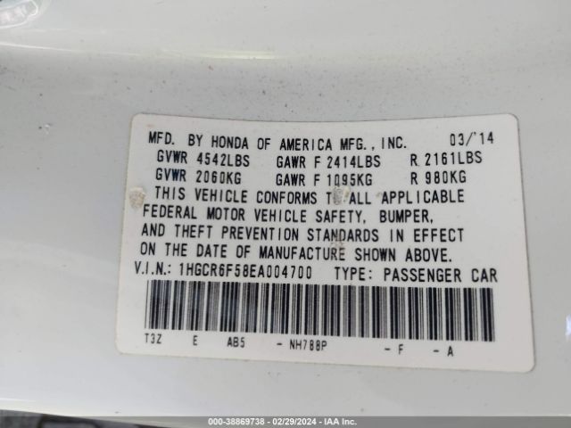 1HGCR6F58EA004700 Honda Accord Hybrid Ex-l