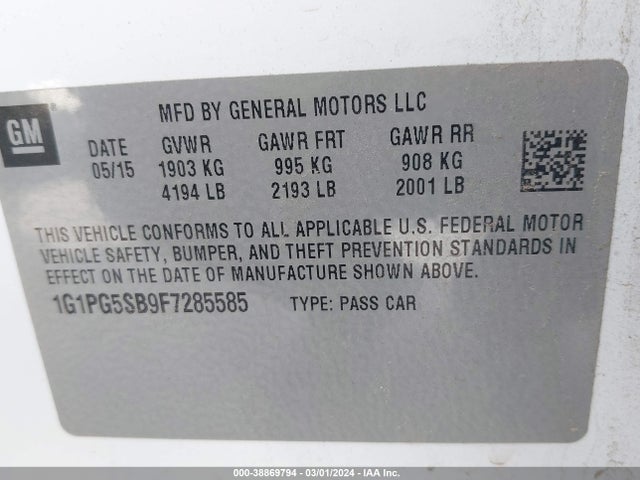 Chevrolet CRUZE LTZ 2015 1G1PG5SB9F7285585 Image 9