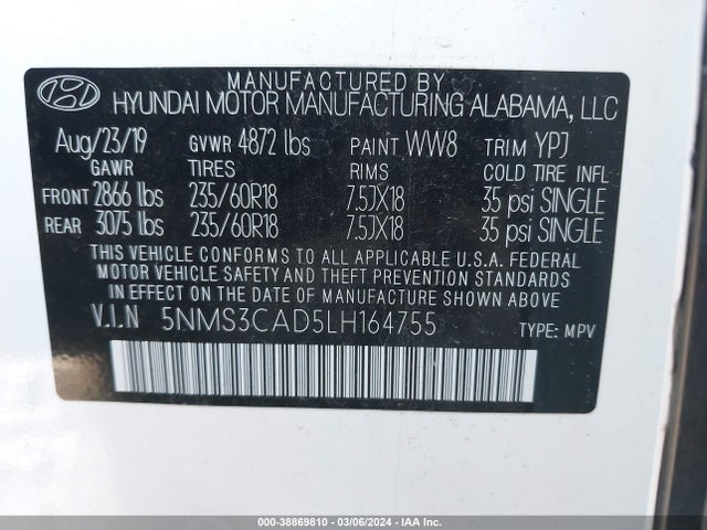 Hyundai Santa Fe Sel 2020 5NMS3CAD5LH164755 Image 9