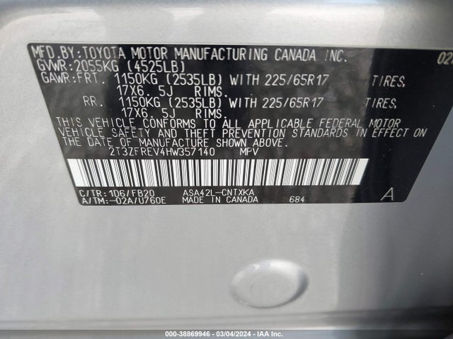 Toyota RAV4 LE 2017 2T3ZFREV4HW357140 Image 9