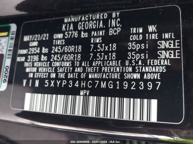 5XYP34HC7MG192397 KIA Telluride Ex