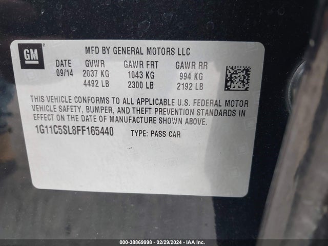 Chevrolet MALIBU 1LT 2015 1G11C5SL8FF165440 Image 9