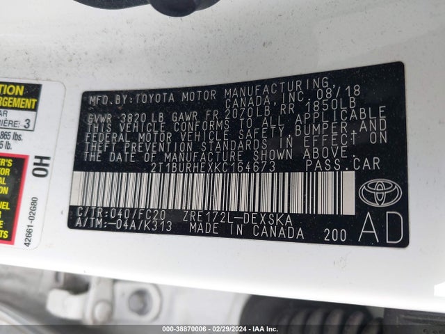 Toyota COROLLA SE 2019 2T1BURHEXKC164673 Image 9