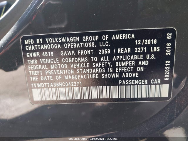 1VWDT7A36HC042271 Volkswagen Passat 1.8t R-line