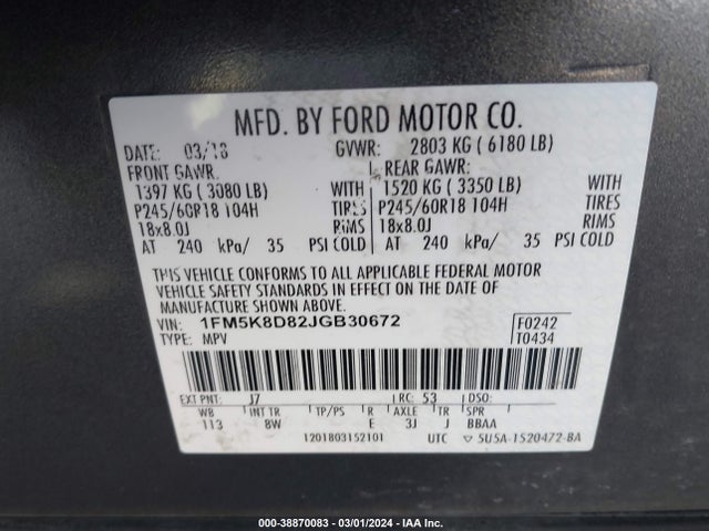 Продаж на аукціоні авто 2018 Ford Explorer Xlt, vin: 1FM5K8D82JGB30672, номер лоту: 38870083
