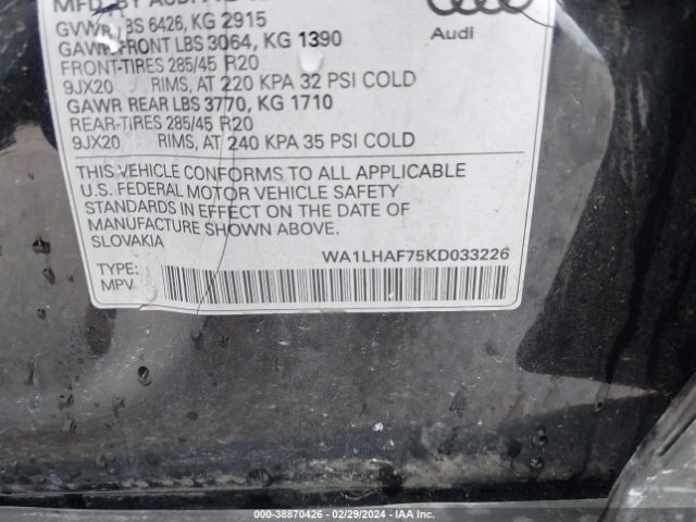 WA1LHAF75KD033226 Audi Q7 45 Premium/45 Se Premium