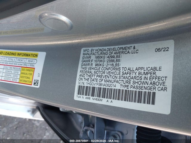 Honda Accord Ex-l 2022 1HGCV1F58NA062014 Image 9