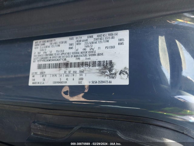 Aukcja sprzedaży 2019 Ford Transit-250, vin: 1FTYR3XM3KKA97138, numer aukcji: 38870569