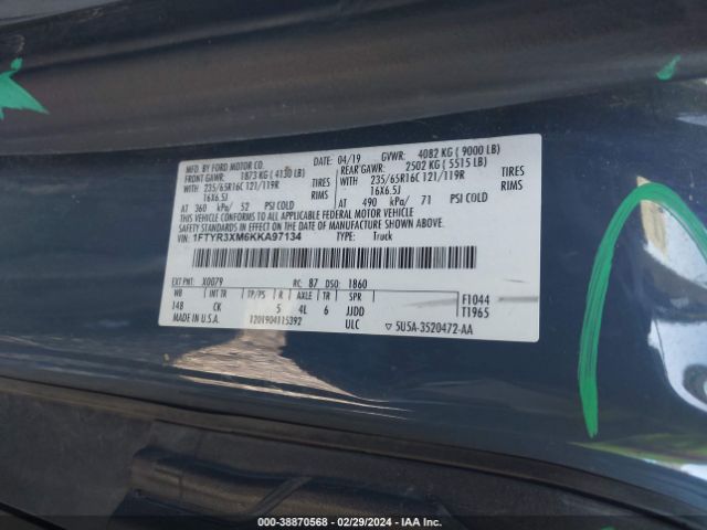 1FTYR3XM6KKA97134 Ford Transit-250