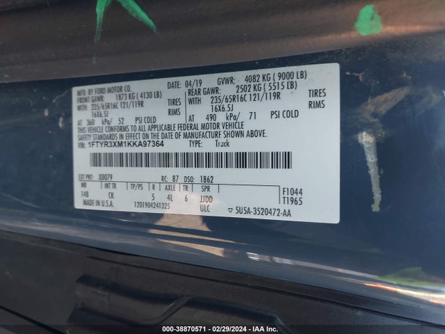 Ford Transit-250 2019 1FTYR3XM1KKA97364 Image 9