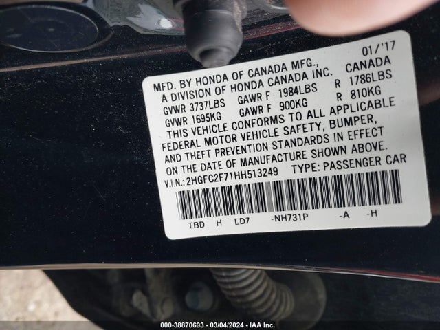 Honda CIVIC EX 2017 2HGFC2F71HH513249 Image 9