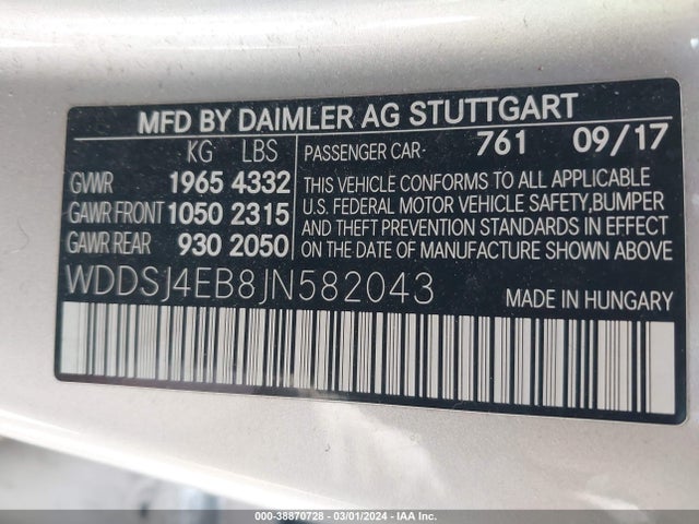 WDDSJ4EB8JN582043 Mercedes-Benz CLA 250