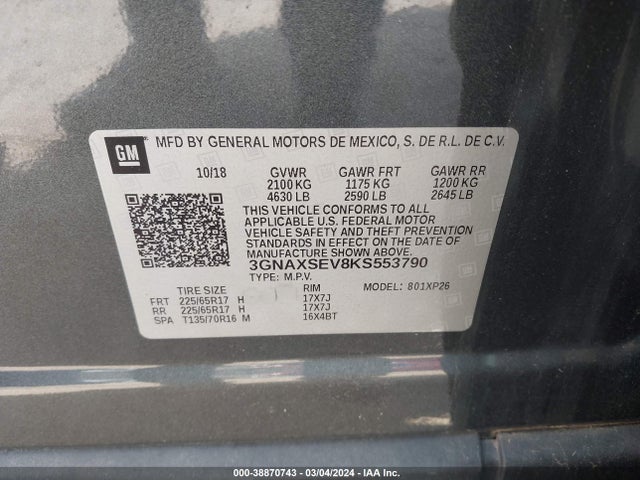 Chevrolet EQUINOX LS 2019 3GNAXSEV8KS553790 Image 9