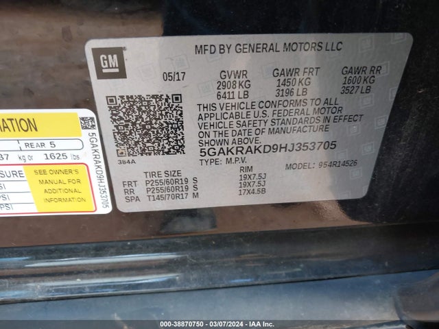 5GAKRAKD9HJ353705 Buick Enclave Convenience