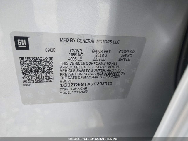Chevrolet MALIBU LT 2018 1G1ZD5STXJF293011 Image 9