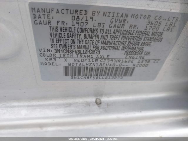 3N1CN8FV8LL813273 Nissan Versa Sr Xtronic Cvt