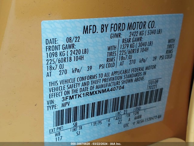 Ford Mustang Mach-e Select 2022 3FMTK1RMXNMA40704 Image 9