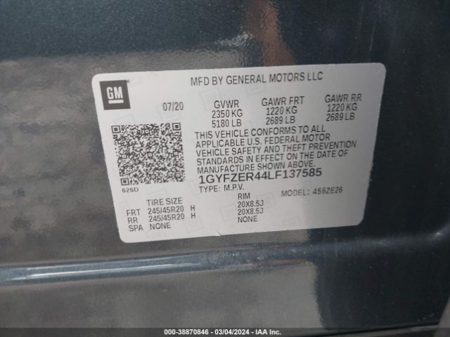 1GYFZER44LF137585 Cadillac Xt4 Fwd Sport