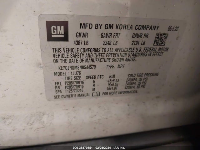 Chevrolet Trax Awd Ls 2022 KL7CJNSM8NB544570 Image 9