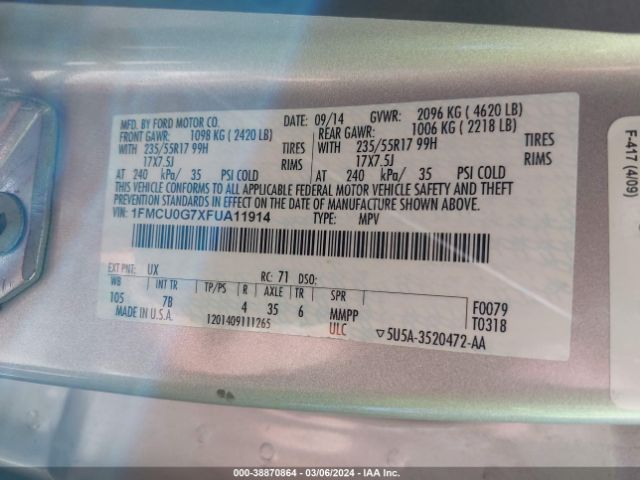 1FMCU0G7XFUA11914 Ford ESCAPE SE