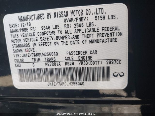 JN1EV7AR0LM256040 Infiniti Q50 Edition 30 Awd