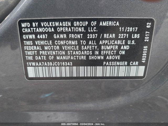 1VWAA7A39JC016343 Volkswagen Passat 2.0t R-line/2.0t S