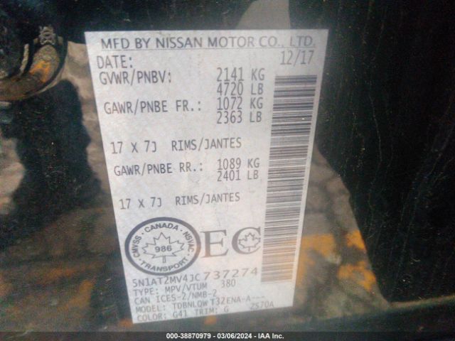 5N1AT2MV4JC737274 Nissan Rogue S/sl/sv