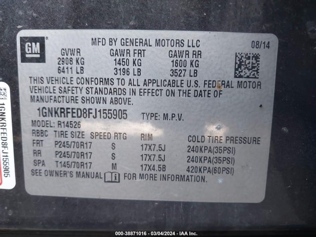 Chevrolet Traverse Ls 2015 1GNKRFED8FJ155905 Image 9