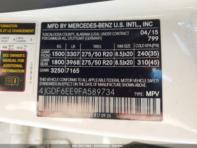 4JGDF6EE9FA589734 Mercedes-Benz Gl 450 4matic