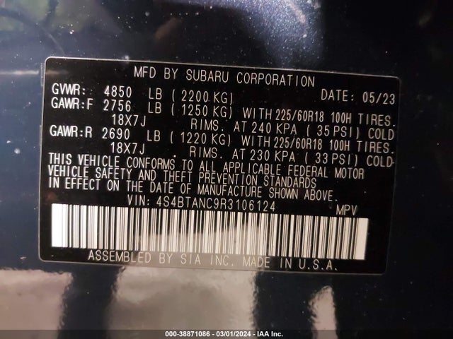 Subaru Outback Limited 2024 4S4BTANC9R3106124 Image 9