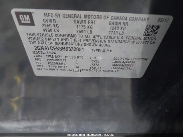 Chevrolet EQUINOX LT 2017 2GNALCEK6H6332851 Image 9