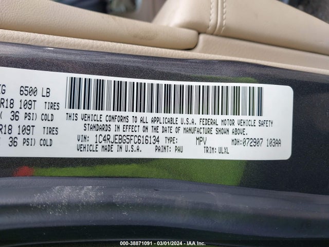 Jeep Grand Cherokee Limited 2015 1C4RJEBG5FC616134 Image 9