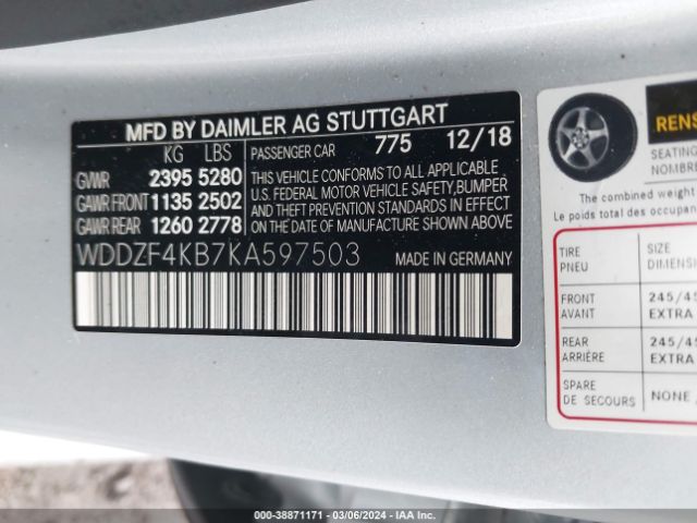 WDDZF4KB7KA597503 Mercedes-Benz E 300 4matic