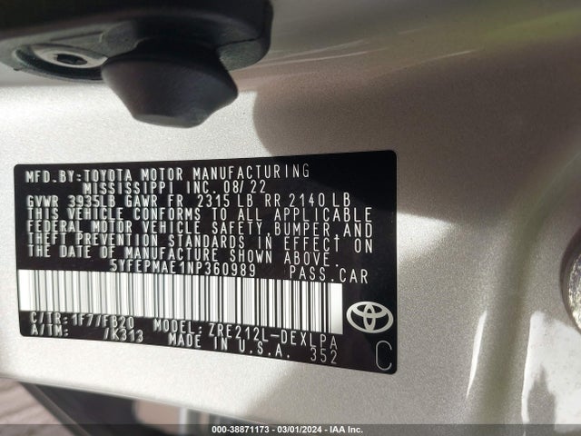 Toyota COROLLA LE 2022 5YFEPMAE1NP360989 Image 9