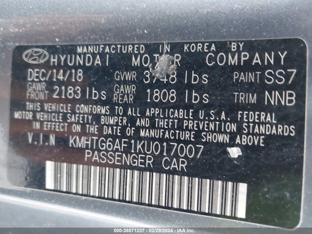Hyundai Veloster 2.0 2019 KMHTG6AF1KU017007 Image 9