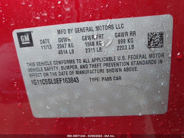 Chevrolet MALIBU 1LT 2014 1G11C5SL0EF163843 Image 9