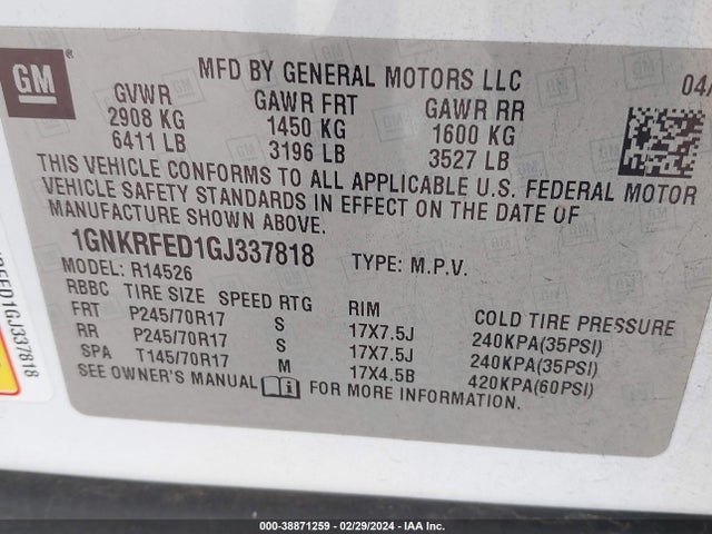 Chevrolet Traverse Ls 2016 1GNKRFED1GJ337818 Image 9