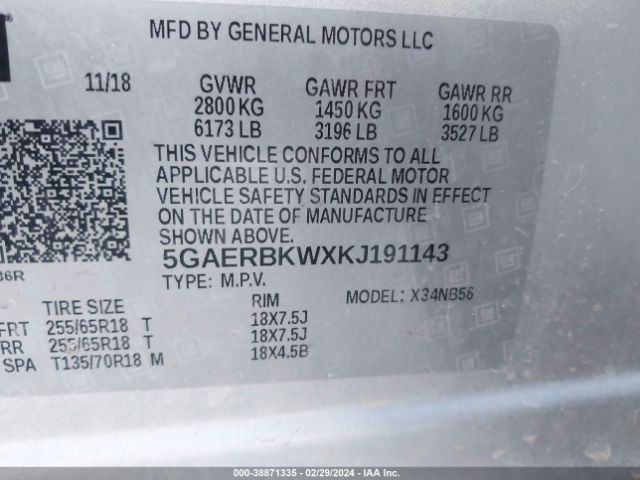 5GAERBKWXKJ191143 Buick Enclave Fwd Essence