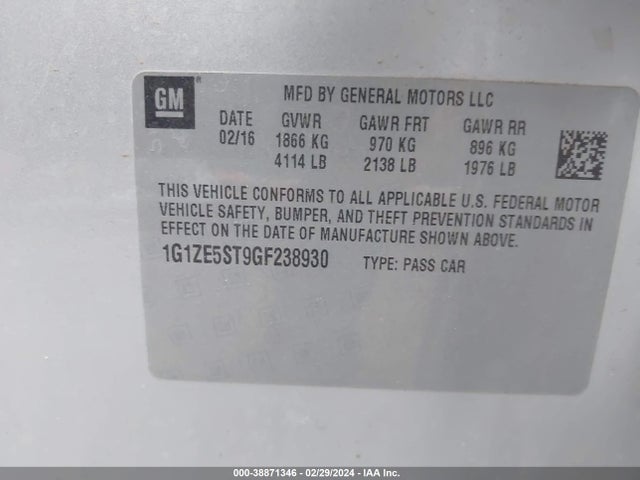 Chevrolet MALIBU 1LT 2016 1G1ZE5ST9GF238930 Image 9